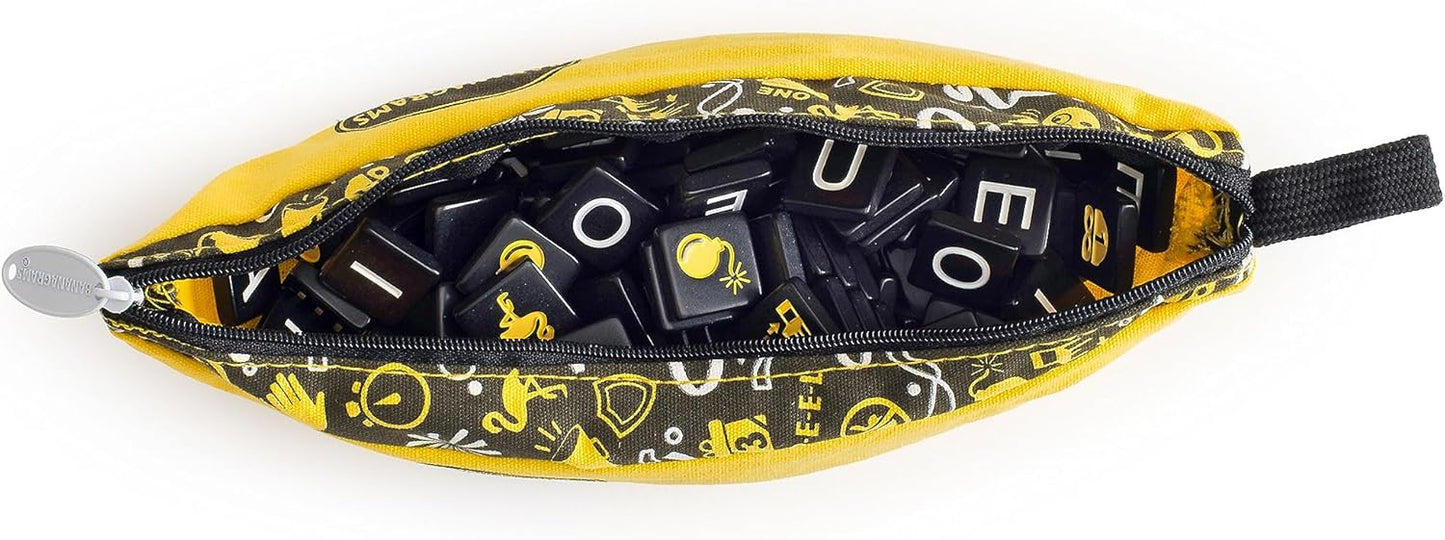 Bananagrams Classic Word Game – Fast-Paced Spelling & Anagram, Family & Travel Game , 144 Letter Tiles in Portable Banana Pouch, 1–8 Players, Educational Wordplay Fun for Ages 7+