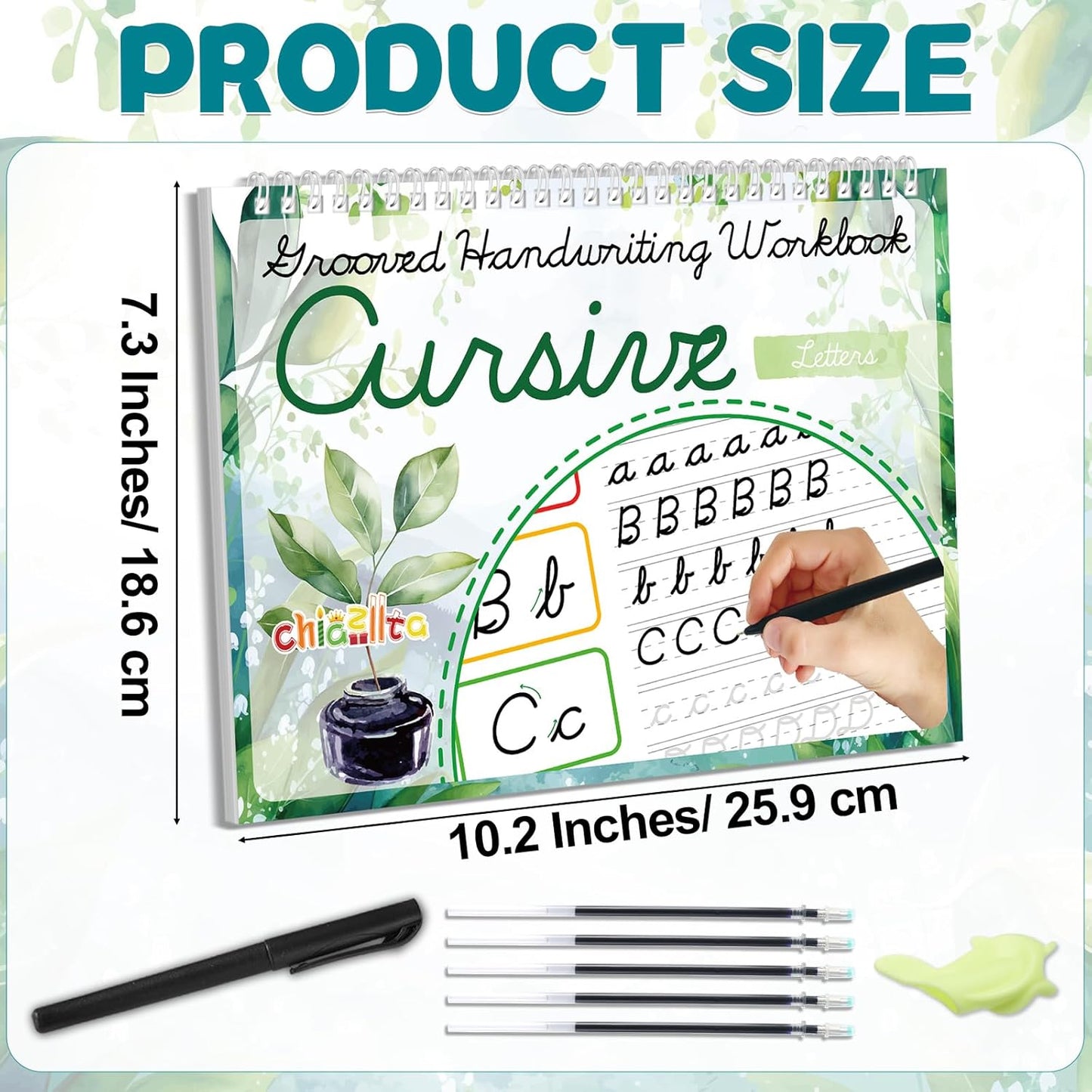 chiazllta Grooved Cursive Handwriting Workbook with Disappearing Ink Pens Magic Reusable Grooved Cursive Writing Practice for Beginners Kids Kickoff Student Workbook Homeschooling Supplies (Letters)