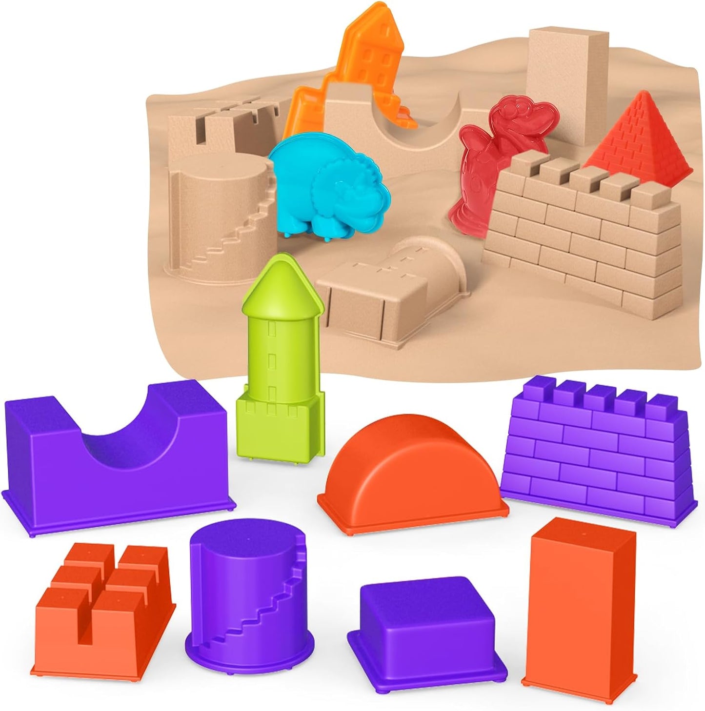 50 Ps Deluxe Sand Molds Tools Set, Sandbox Toddlers Toys, Beach Sand Castle Building, Indoor Outdoor Sensory Kids Play - Safari Animals, Mini Castles, Geometric Shapes Compatible with Any Molding