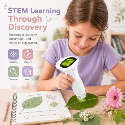Kids Microscope Digital Camera, 1000X Handheld Camera Microscope for Kids with 2'' Screen, Educational Magnifying Glass Toy Christmas Birthday Gifts for Age 3 4 5 6 7 8 9 10 11 12 Girls Boys - Purple