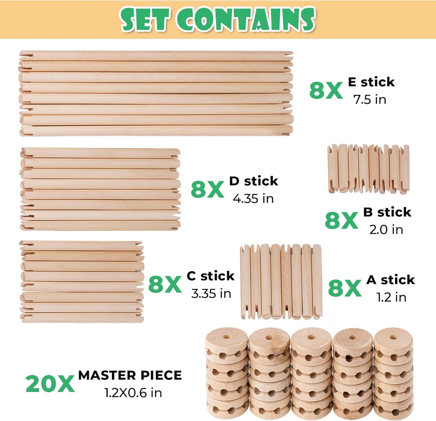 Wooden Building Blocks 60PCS Montessori STEM Toy for Kids 6+, Natural Wood Splicing Joints and Sticks Educational Sensory Tinker Creative 3D Playset Stacking Game