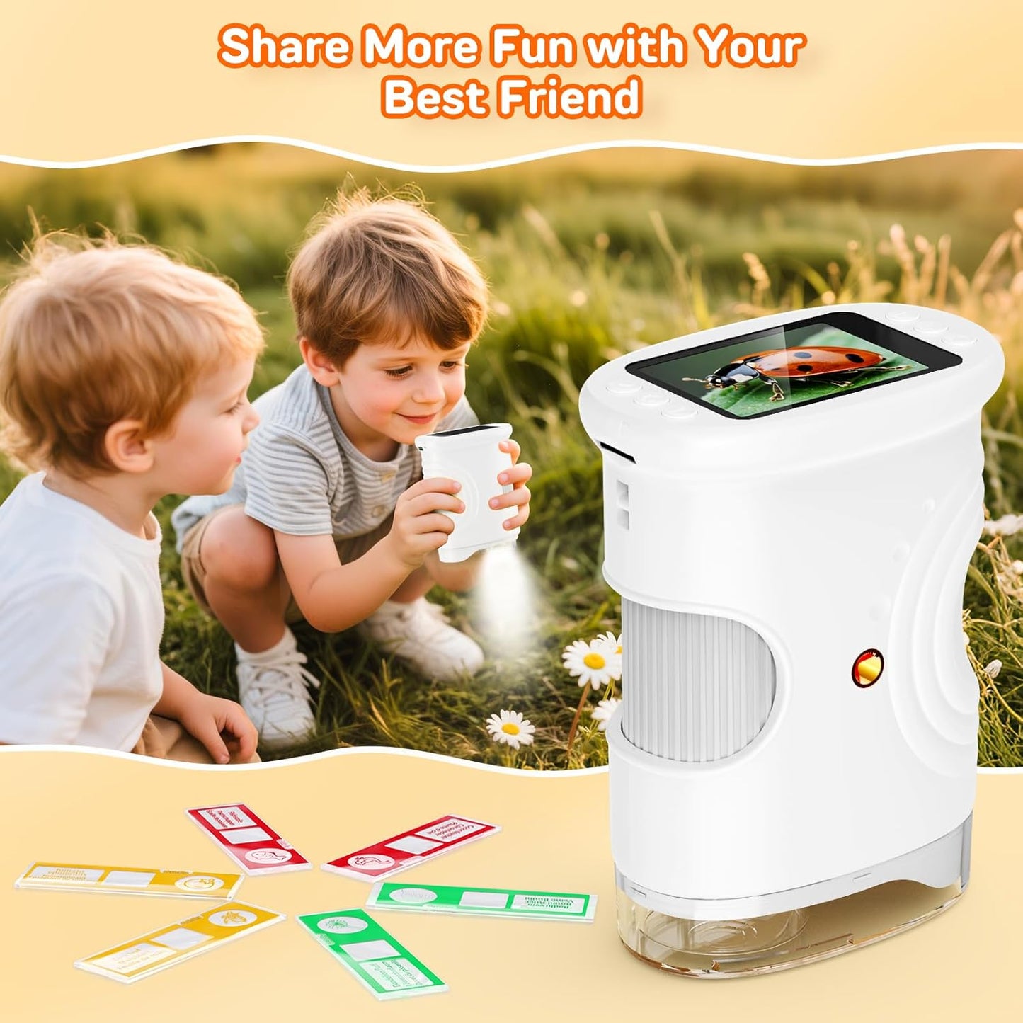 1000X Digital Handheld Microscope for Kids with 2.0" IPS Screen, Outdoor Toys Portable STEM Science Lab Gifts, Rechargeable Pocket Microscope Educational Toy for Boys & Girls Age 4-6 8-12, Orange