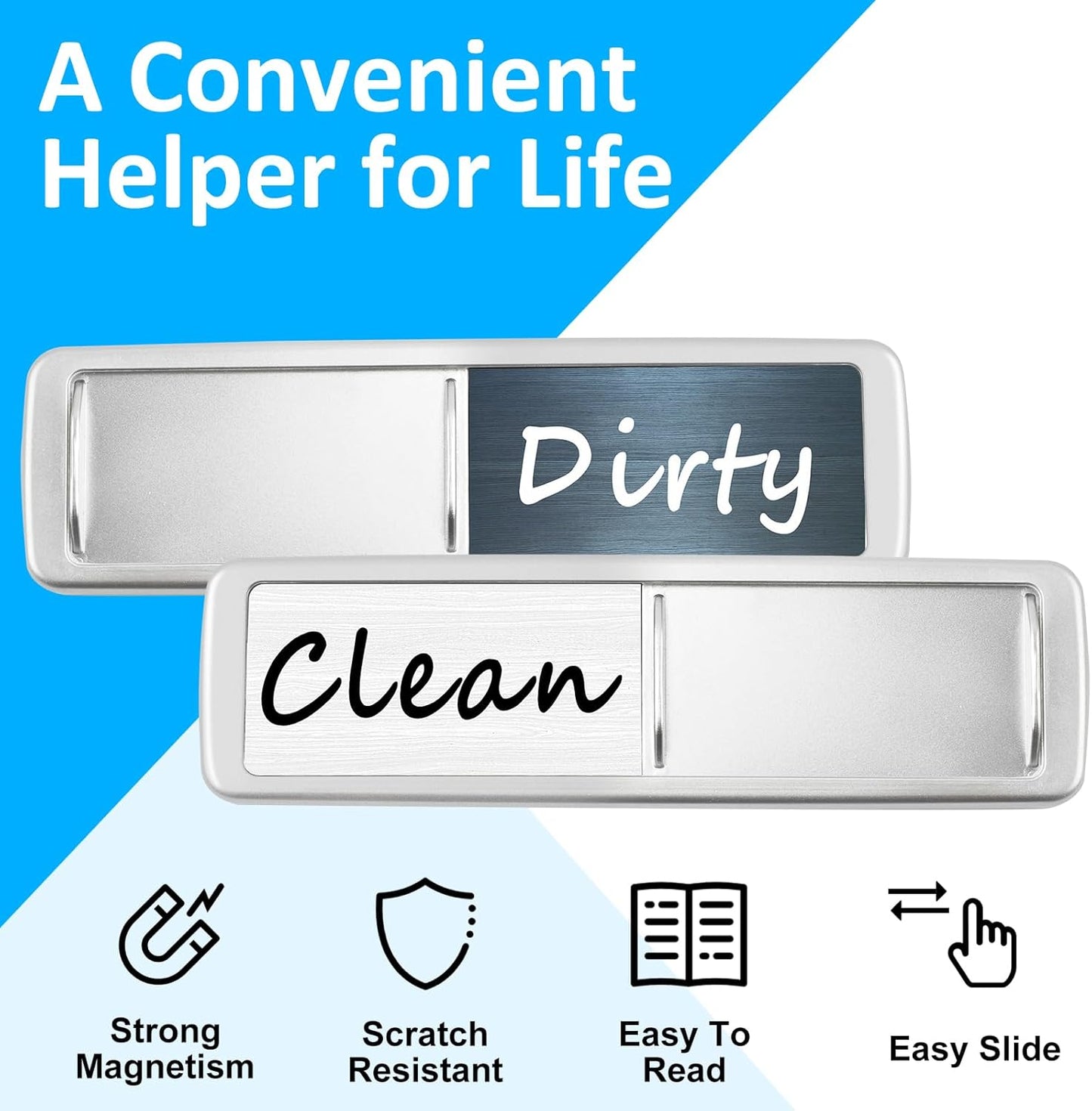 Dishwasher Magnet Clean Dirty Sign, Slide Strong Clean and Dirty Refrigerator Magnet Indicator for Dishwasher, Non-Scratch, Easy to Read, Self-Adhesive for Non-Magnetic Dishwasher（LightGray Brown）