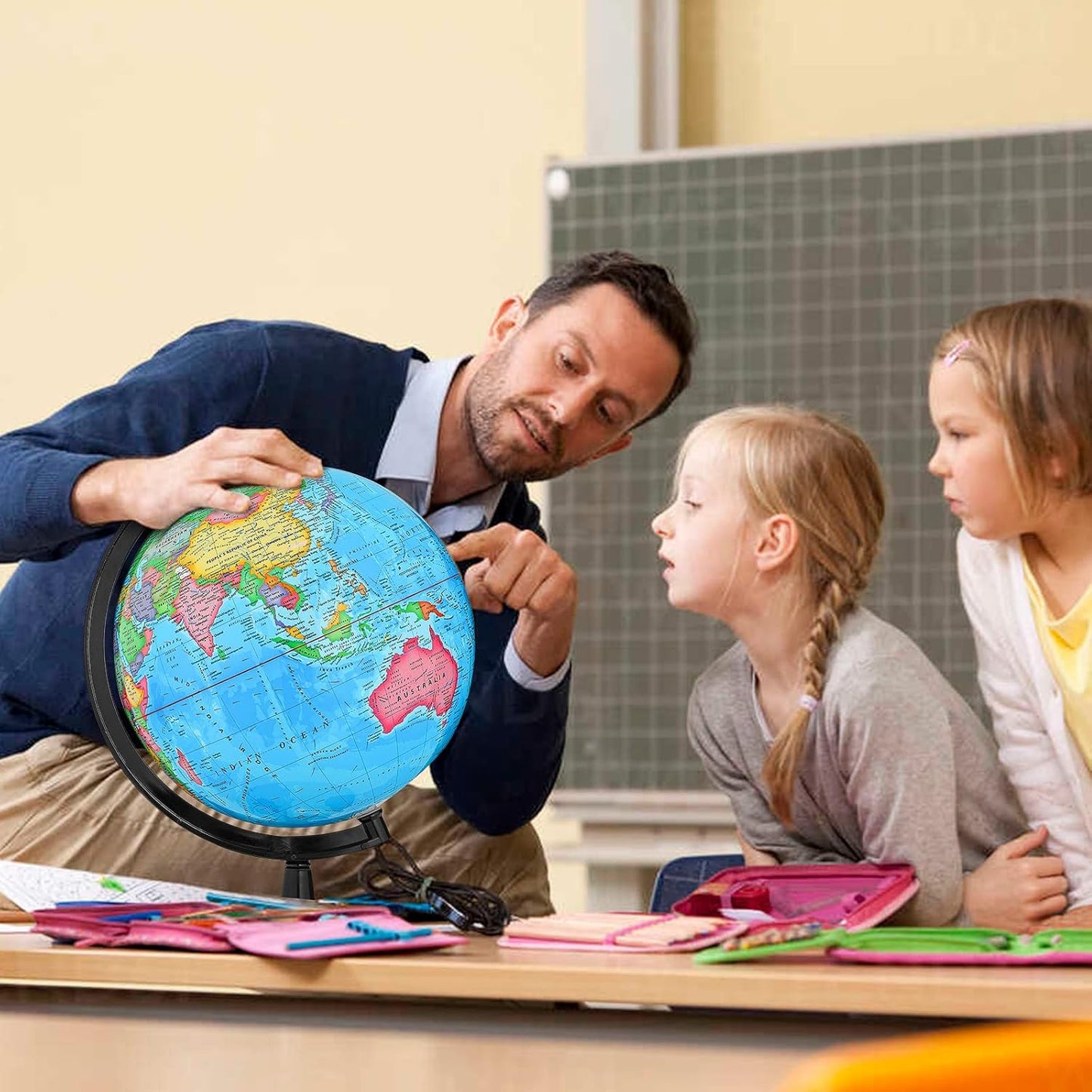 Political Globe, 13in Educational Globes for Classroom, Political Teaching Tool with HD Waterproof & Writable Erasable Surface, 360° Spinning for Education & Desk Decor