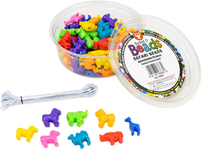 Hygloss Animal Shaped Beads 50 Pcs Plastic Zoo Safari Animal Pony Bead Charms - Colorful Craft Beads - for Kids DIY Craft Jewelry Making Necklace Bracelet Supplies, Resealable Container