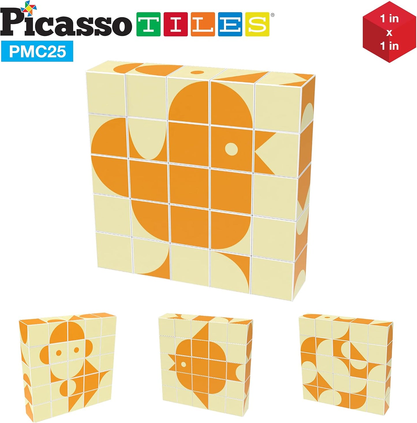 PicassoTiles 25 Piece Magnetic Puzzle Game Magic Cube Puzzles Brain Teaser Set Kids Toy Magnet Pattern Block Matching Toys with Free Ideabook 150+ Inspirations Included STEM Learning Early Education