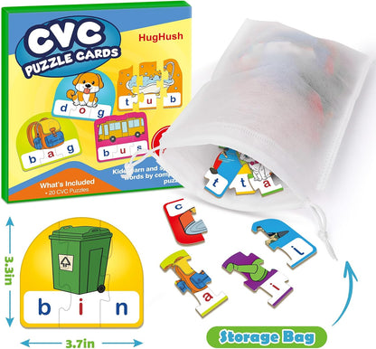 CVCC & CCVC Puzzle Cards for Kids,Phonics Games,Speech Therapy Toys for Toddlers,3 Alphabet Letter Word Puzzle,Learning Reading Spelling Games,Preschool Kindergarten Classroom Must Haves