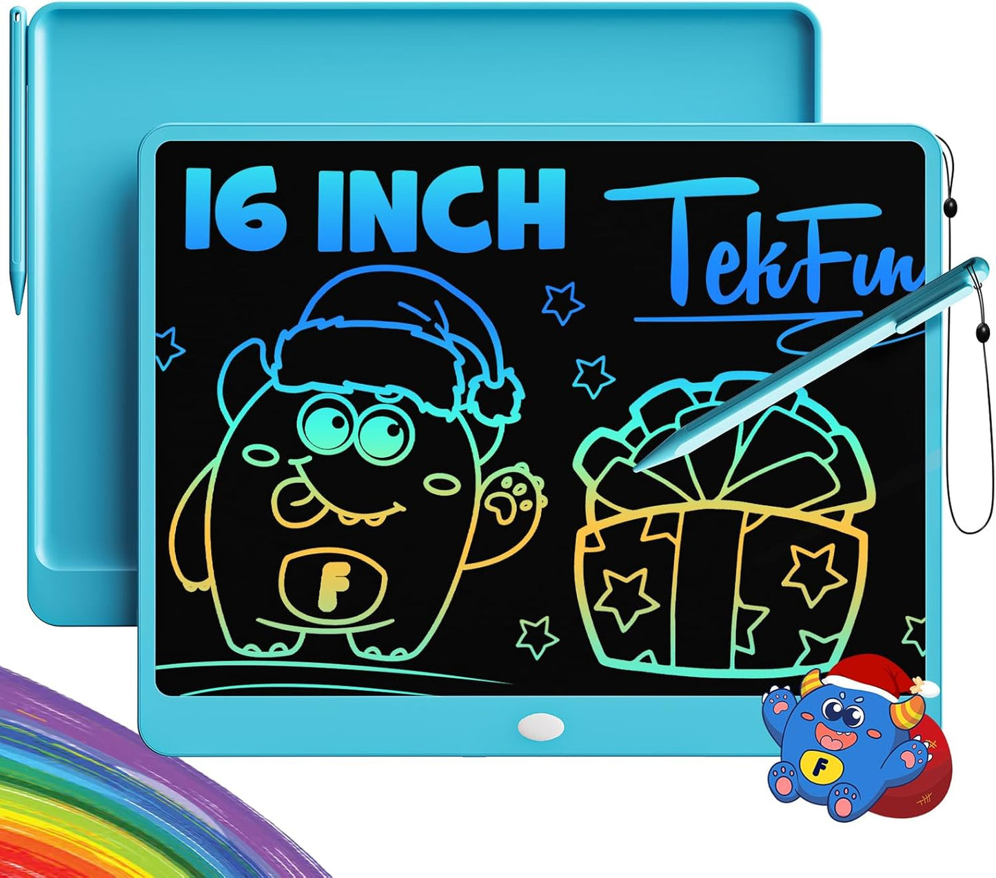 TEKFUN LCD Writing Tablet for Kids, 10-inch Coloring Drawing Pad, Mess Free Doodle Board, Airplane Travel Toys for Boys and Toddlers, Road Trip Essentials, Gifts for 3 4 5 6 7 8 Year Old Girls(Blue)