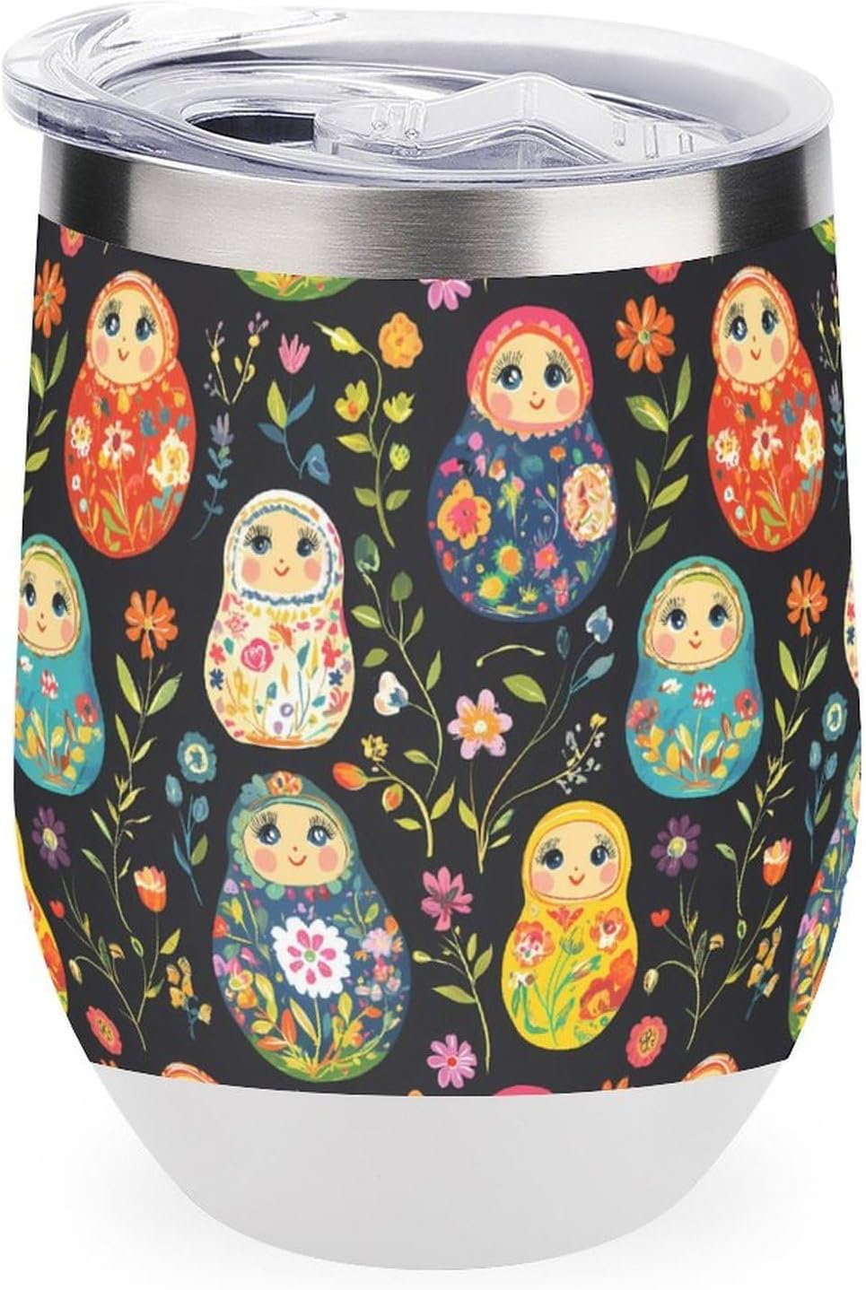 Russian Nesting Dolls Flowers Insulated Cups & Mugs 12 Oz Double-Wall Coffee Cup with Lids Drinks Tumbler for Women Men