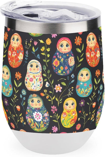 Russian Nesting Dolls Flowers Insulated Cups & Mugs 12 Oz Double-Wall Coffee Cup with Lids Drinks Tumbler for Women Men