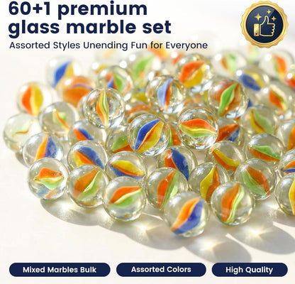 POPLAY 61PCS Marbles Games for Kids, with Gift Box for Marbles Run Games, Classroom Crafts Supplies Kit
