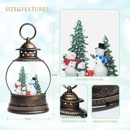 Christmas Snow Globes Lantern, Church and Christmas Tree Christmas Decorations Indoor, 6H Timer Battery & USB Powered Light Up Musical Snow Globes for Kids Women Adults Gift Thanksgiving Home Decor