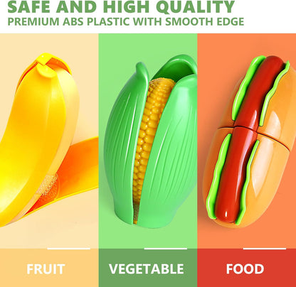 100 Pcs Play Food Set for Kids Kitchen, Pretend Food Toy for Toddlers Age 1-3, Plastics Cutting Fake Food/ Fruit/ Vegetable Accessories with 2 Baskets, Birthday Gifts for 2 3 4 5 Years Old Boys Girls