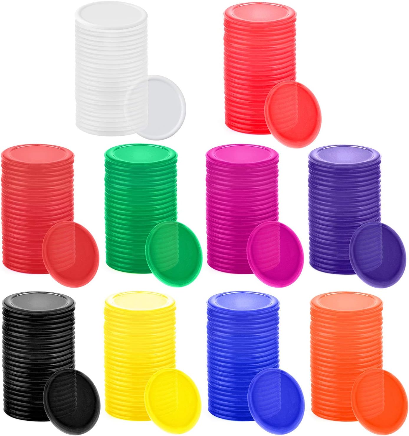 Coopay 300 Pieces Plastic Learning Counters Disks Bingo Chip Counting Discs Markers for Math Practice and Poker Chips Game Tokens,1 Inch (Blue Style 1)