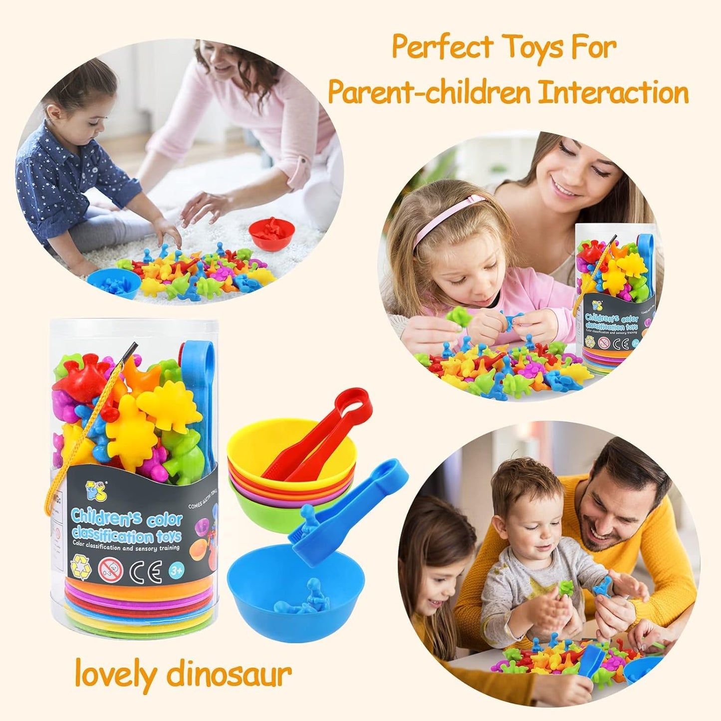 RAEQKS Counting Sorting Toys Matching Stacking Toys with Bowls Preschool Learning Activities Educational Sensory Game Montessori STEM Toy Daycare Sets Animals Gifts for Toddlers Kids Boys Girls