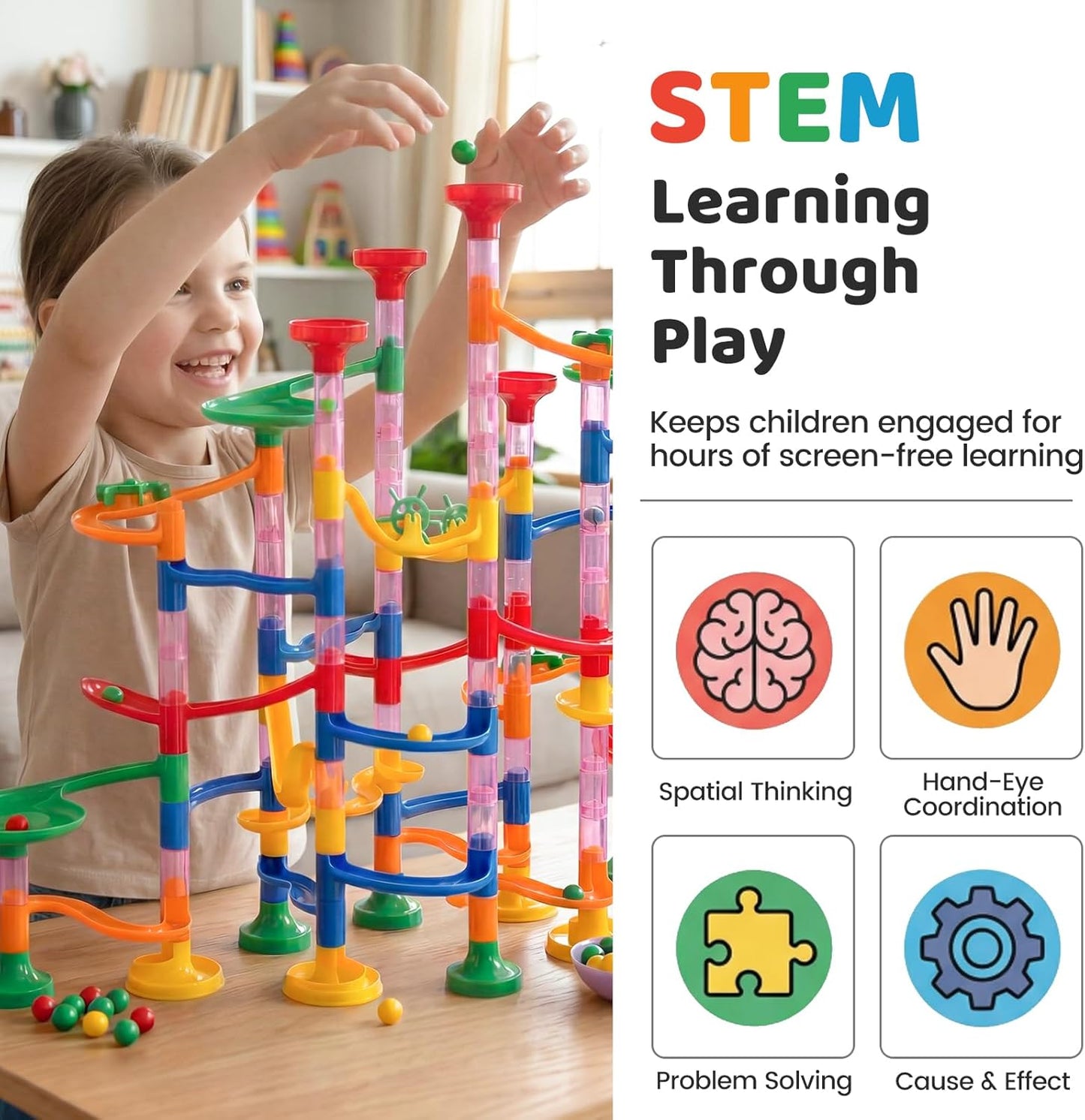 LovesTown Marble Run Toys, 133PCS Marble Maze Game for Kid, Construction Building Blocks Toys with Marbles, for Kids and Parent-Child Games, Classroom Valentines Exchange Gifts, Birthday Gift for Kids