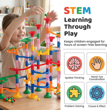 LovesTown Marble Run Toys, 133PCS Marble Maze Game for Kid, Construction Building Blocks Toys with Marbles, for Kids and Parent-Child Games, Classroom Valentines Exchange Gifts, Birthday Gift for Kids