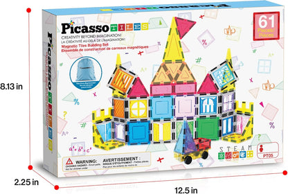 PicassoTiles 101 Piece Magnetic Tile Building Blocks Set with Durable Storage Bag STEM Educational Construction Magnet Toy Kit for Toddlers Preschool Kids Boys Girls Age 3 Plus Indoor Learning PT06