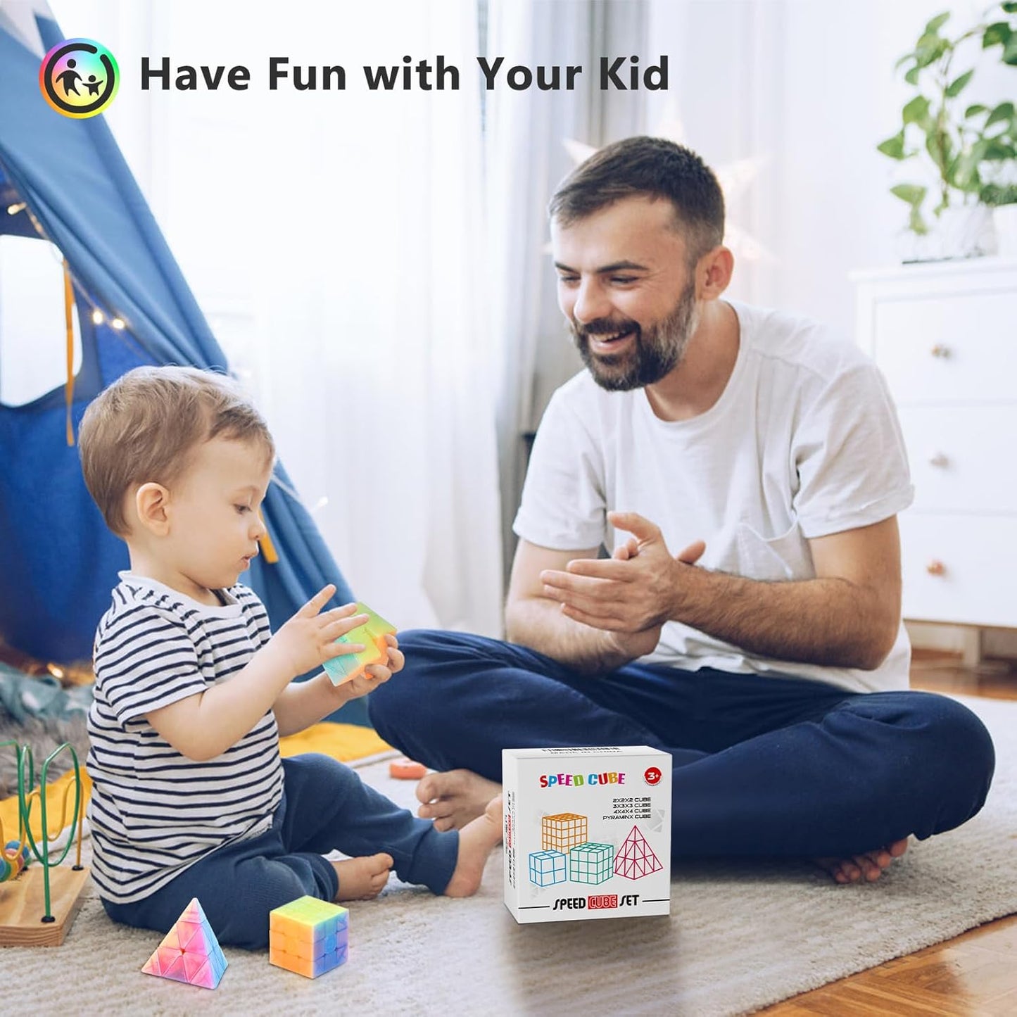 Vdealen Speed Cube Set, Puzzle Cube Bundle of 2x2x2 3x3x3 4x4x4 Pyramid Magic Cube Set, Birthday Party Christmas Stocking Stuffers Gift for Kids Teens Adults(Stickerless)