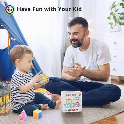 Vdealen Speed Cube Set, Puzzle Cube Bundle of 2x2x2 3x3x3 4x4x4 Pyramid Magic Cube Set, Birthday Party Christmas Stocking Stuffers Gift for Kids Teens Adults(Stickerless)