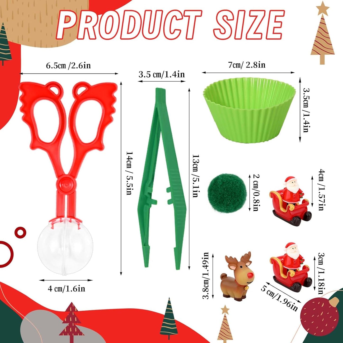 203 Pcs Christmas Sensory Bin Fillers Santa Fine Motor Skills Christmas Sensory Bin Item Pompoms Cups Tweezers Scissor Clips for Activities Sorting Counting (Style 1)