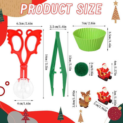 203 Pcs Christmas Sensory Bin Fillers Santa Fine Motor Skills Christmas Sensory Bin Item Pompoms Cups Tweezers Scissor Clips for Activities Sorting Counting (Style 1)