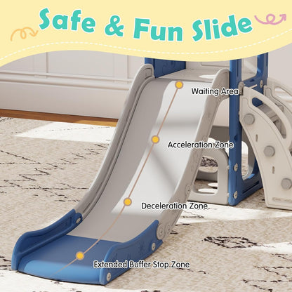 kinbor 6 in 1 Toddler Slide PlaySet - Indoor Outdoor Fun for Kids Ages 1-3, Includes Basketball Hoop, Telescope, Storage & Climber, Safe, Sturdy Baby Slide for Backyard Playground, Blue