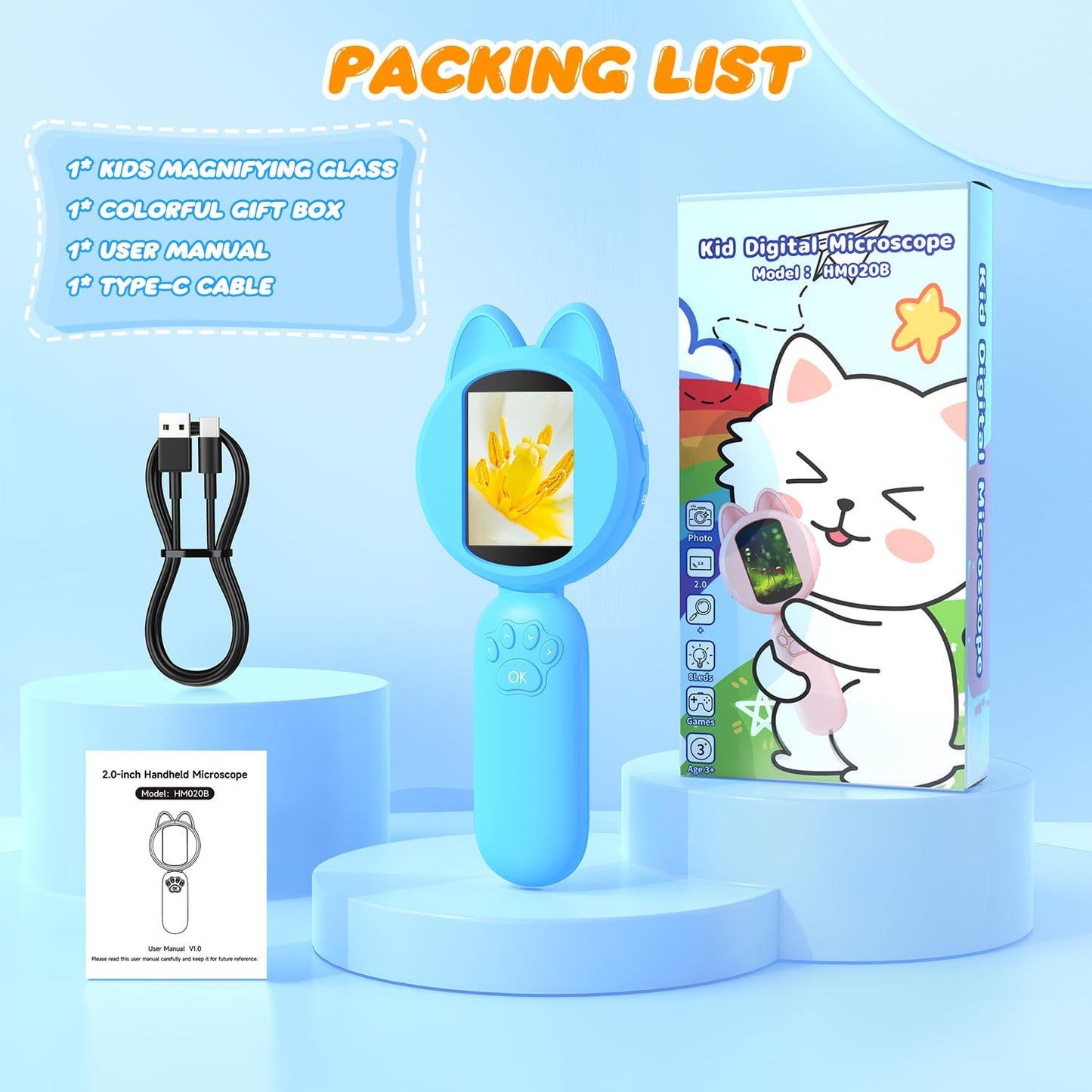 Leipan Magnifying Glass for Kids, 100X Handheld Microscope with 2" LCD Scrren, Kids Magnifer with 8 LED Lights, Christmas Birthday Gifts for Children