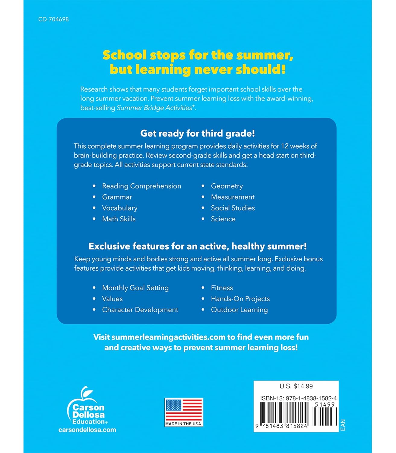 Summer Bridge Activities 2nd to 3rd Grade Workbooks, Activity Book with Math, Reading Comprehension, Science, Fitness, Social Studies, Writing Practice, and Flash Cards (Volume 4)