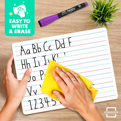 Scribbledo Double Sided Whiteboard Lined Dry Erase Board for Kids Ruled Writing Board Handwriting Practice Small White 9x12 Dry Erase Board with Lines Education Teacher Supplies