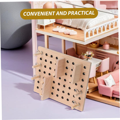 Kisangel 1Set Miniature Wooden Pegboard Dollhouse Organizer Shelf Wall Mounted Storage for Scale Rustic Design with Hooks for Craft Supplies and Accessories