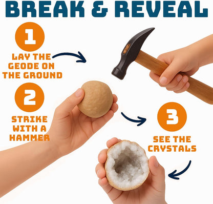 TruEnergy Jumbo Break Your Own Geodes – 2 Massive Natural Crystal Geodes 4.5 to 6.5 Inch, Easy Crack-Open Geology Specimens – Magnifying Glass & Geologist Guide – Gift Ready - [Jumbo]