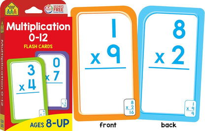 School Zone Math 3-4 4-Pack Flash Cards: 224 Cards, 3rd Grade, 4th Grade, Multiplication 0-12, Division 0-12, Math War Multiplication Game Cards, Time & Money, Telling Time, Coin Values, Ages 6+