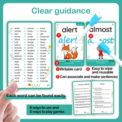 WJPC 55 Cards, 106PCS High Frequency First-Grade Sight Words Flash Cards, 1st Grade Phonics Learning Cards for 5,6,7,8 Years Ages Kids Boys, Girls Learn to Read, Write, Association, Sentence Making