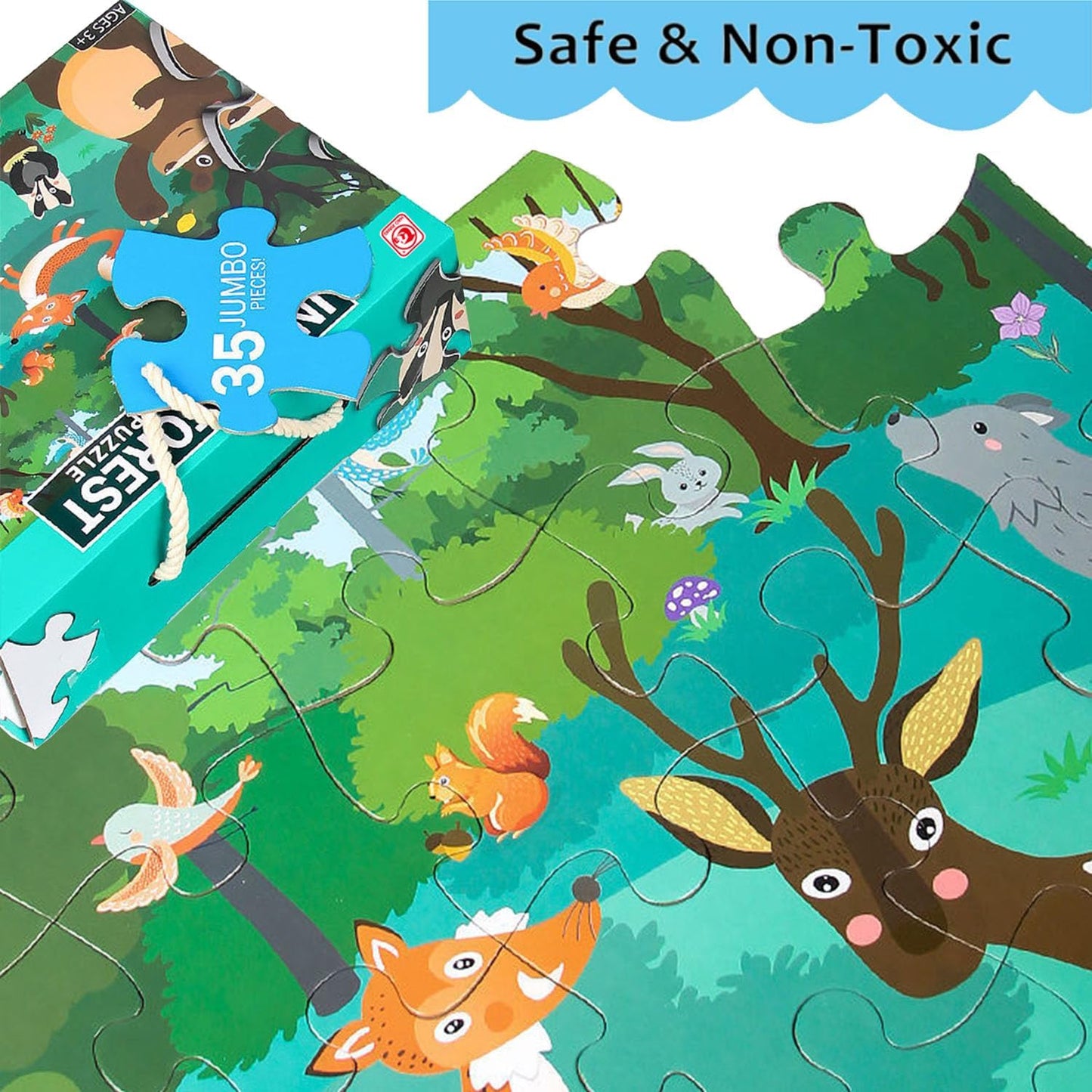 Jumbo Floor Puzzle for Kids, Large Jigsaw Puzzles 35 Piece for Kids Ages 3-5,Preschool Learning & Education Toys, Gifts for 4-8 Year Old Boys and Girls (Grassland Animal)