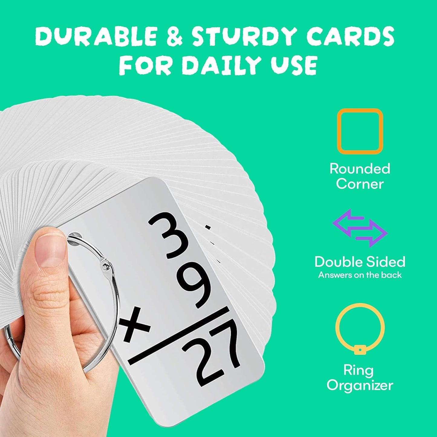 Star Right Education Addition Flash Cards, 0-12 (All Facts, 169 Cards) with 2 Rings - Addition Flashcards