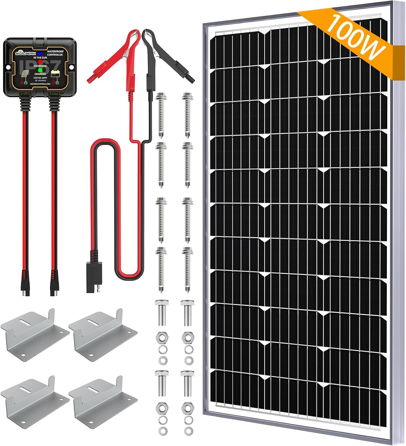 SOLPERK Solar Panel Kit 50W 12V, Waterproof Solar Battery Trickle Charger Maintainer + Waterproof Controller + Adjustable Mount Bracket for Boat Car RV Motorcycle(Without Mounting Bracket)