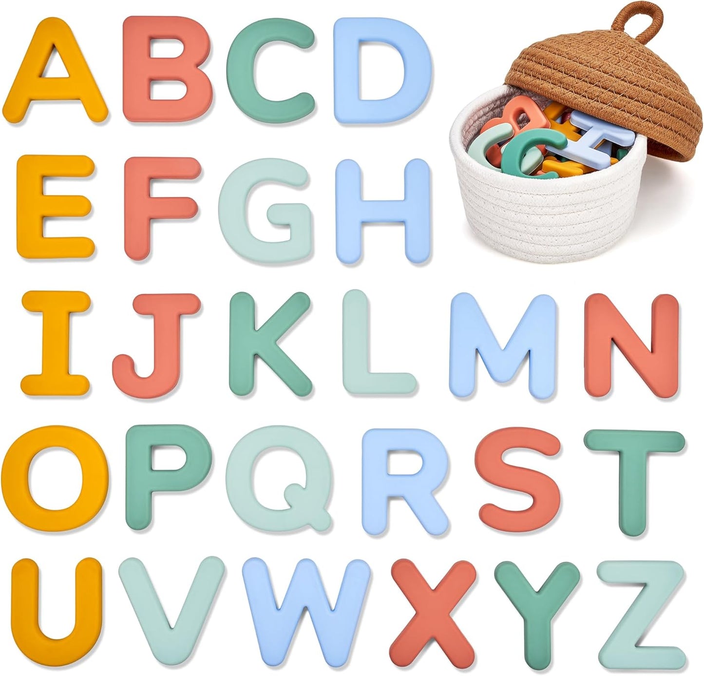 JoyCat Silicone Alphabet Magnetic Letters, 26 Uppercase ABC Fridge Magnets for Kids 3+, Preschool Learning Refrigerator Toy Set, Birthday Gifts for Boys Girls (Muted Color)