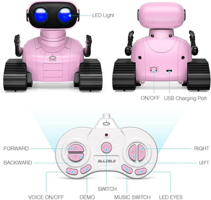 ALLCELE LED RC Robot Toys for Girls with Programming, Music, Demo and LED Function, Remote Control Robot Toy, Gift for Girls 3-8 Years Old Blue Pink