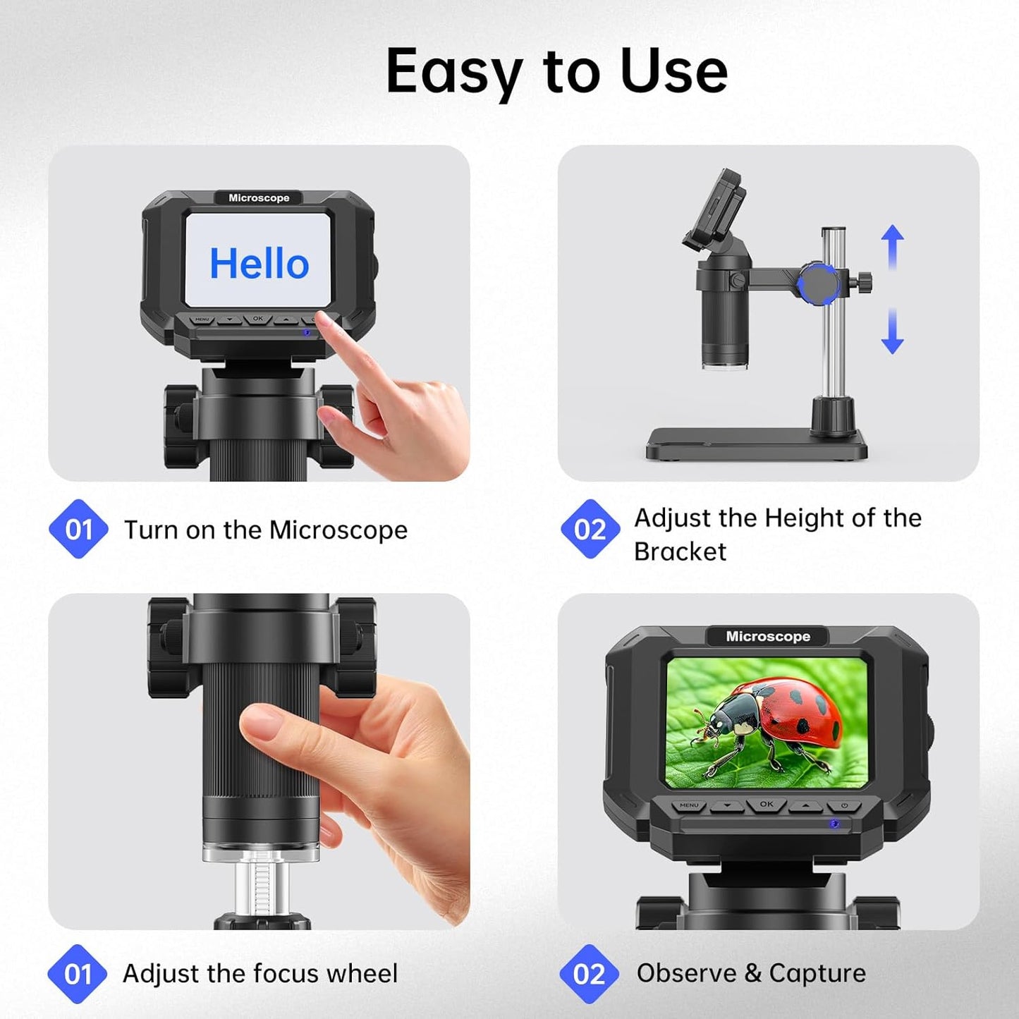 4.3" Coin Microscope for Error Coins (Detail View Only), 1000X Digital LCD Magnifier with Anti-Glare Side Lights, 1080P USB PC View (Win/Mac), Rechargeable Scope for Numismatic Grading