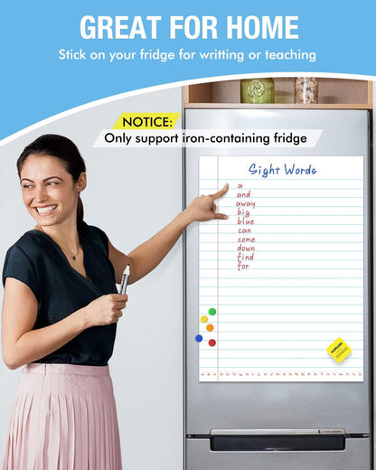 HOMiDEK Magnetic Handwriting Paper for Whiteboard - 17.5x24 in Dry Erase Writing Paper with Lines - Lined Notebook White Board with Markers, Magnet, Eraser
