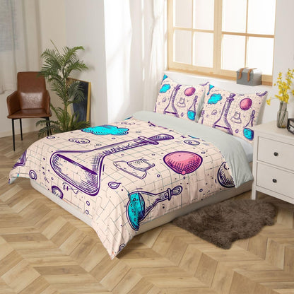 Erosebridal Chemistry Lab Bedding Set Twin Size Chemical Equation Duvet Cover for Boys Girls Chemical Elements Science Theme Comforter Cover Teens Kids Science Students Bedding School Dorm Room Decor