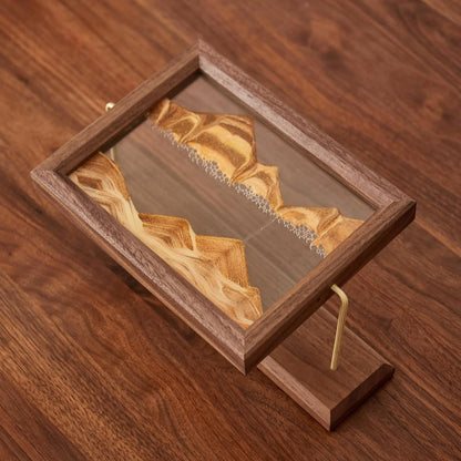 Solid Wood Oasis Mini Art Liquid Motion 360-Degree Rotation, Made of Black Walnut and H62 Brass, 3D Highly Transparent Office Decor (Desert)