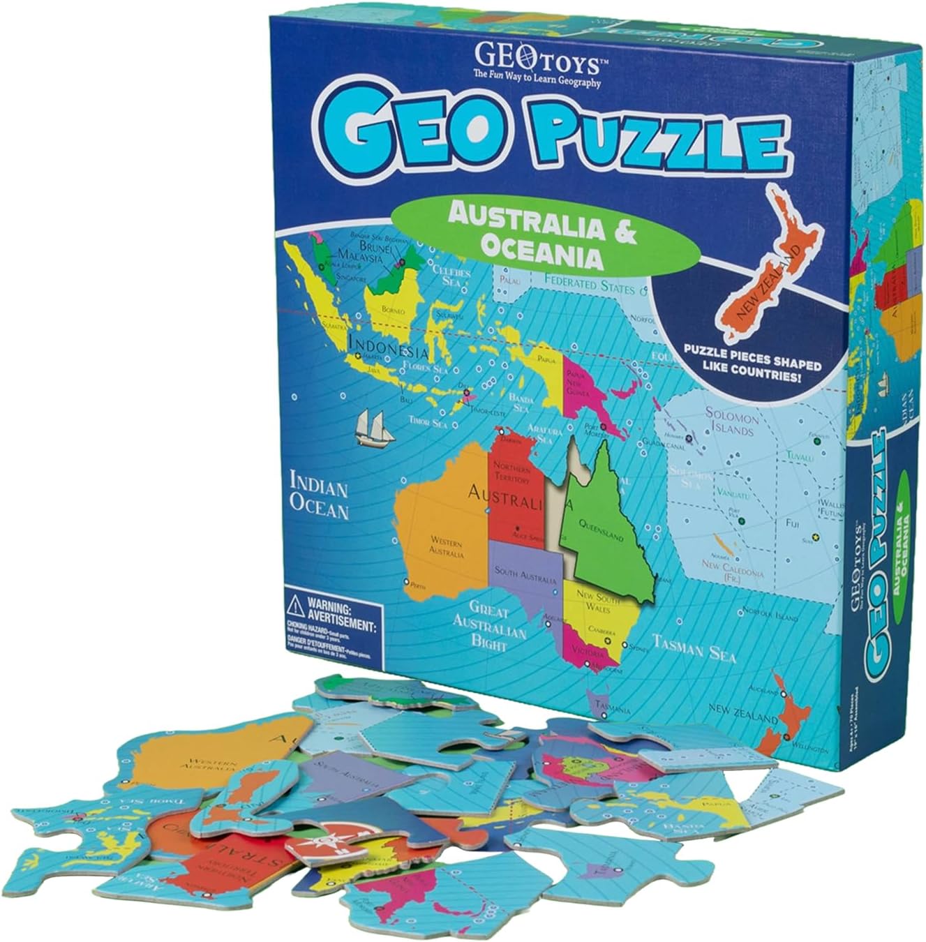 GeoToys GeoPuzzle, World Jigsaw Puzzles, 68 Pc Geography Game & Map Puzzle, Educational Games & Kids Learning Activities, Puzzle Gifts for Children Ages 6-9, Fun Learning Toys for Kids