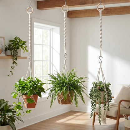 3 Pcs Adjustable Macrame Plant Hanger Extenders with Wooden Ring Handmade Woven Hanging Basket Extension Connectable Rope Hanging Plant Extender for Outdoor Indoor Plants Pot Holder Home Decor
