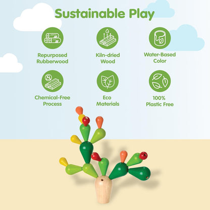 PlanToys® Balancing Cactus | Montessori Wooden Toy for Toddlers | STEM Game for Fine Motor Skills, Logic & Coordination | Eco-Friendly Educational Toy for Kids Ages 3+
