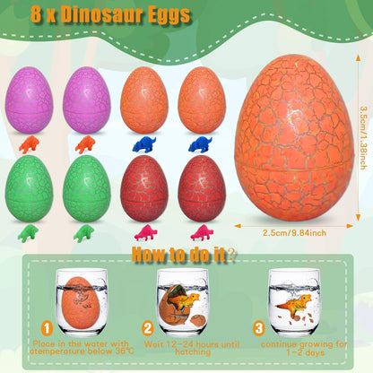 Dinosaur Party Favors for Kids,Dino Birthday Toys with Hatchable Eggs,Glow-in-the-Dark Keychains, Skeleton Models,3D Stickers & Magnifying Glass – Dinosaur Themed Party Toys for Boys & Girls