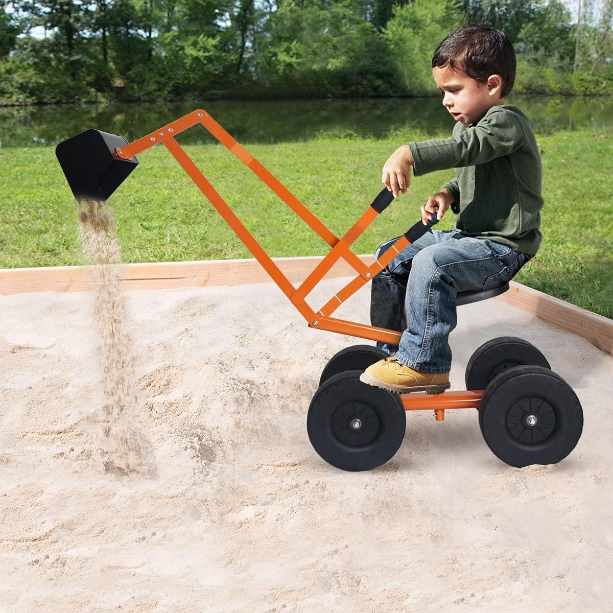 Costzon Kids Ride on Sand Digger with Wheels, Heavy Duty Steel Digging Scooper Excavator Crane with 360° Rotatable Seat for Dirt, Snow, Beach, Outdoor Sandbox Play Toy