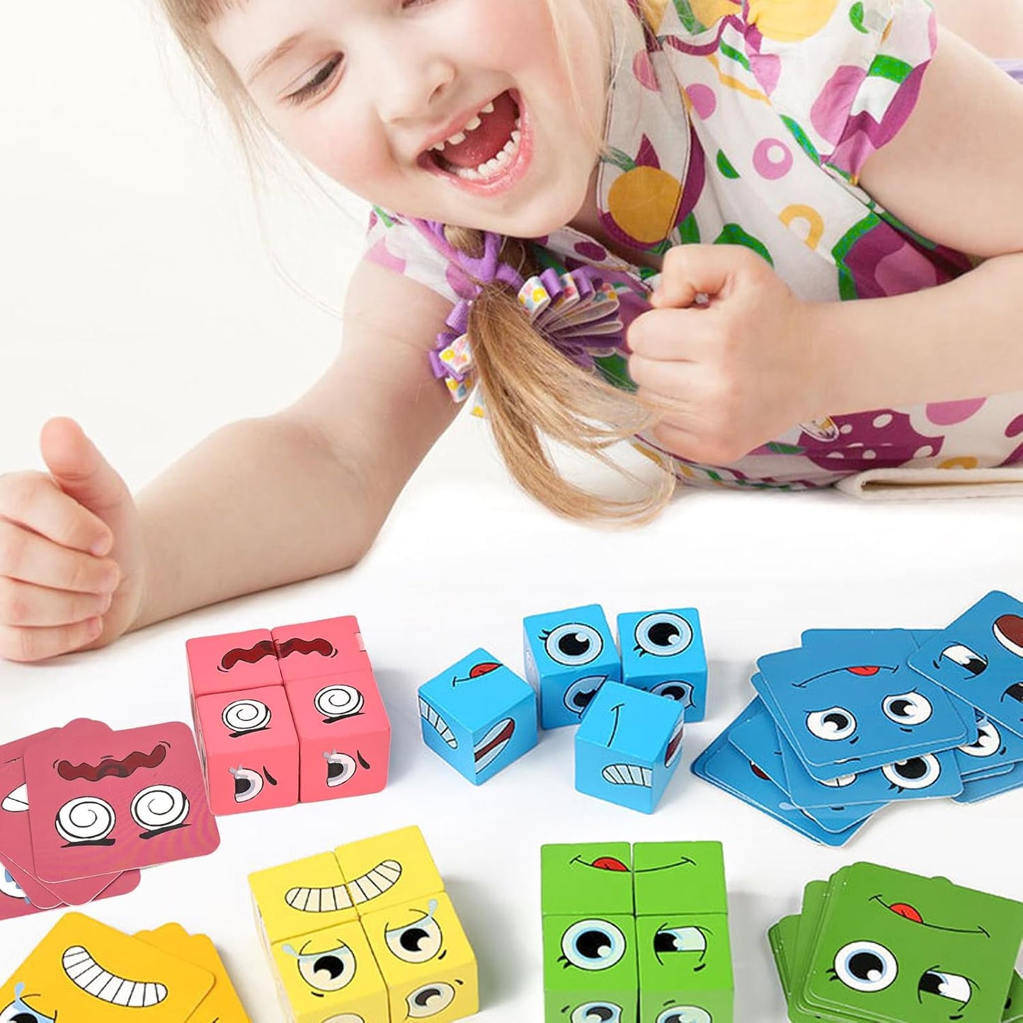 Wooden Face Changing Magic Cube Game, Montessori Puzzle Game for Kids Educational Face Changing Cubes
