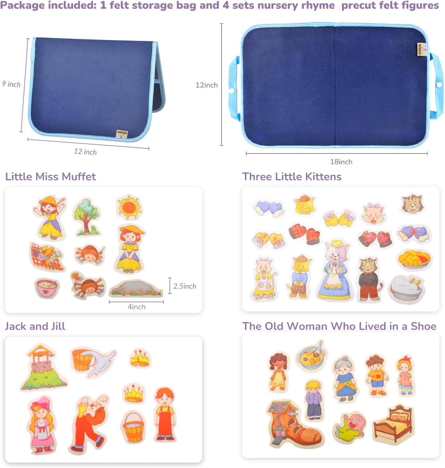 CHEFAN Felt/Flannel Board Story Set of 4, PRECUT Felt Pieces for Preschool Toddlers Circle Time,We are Going On A Bear Hunt, Mary Had A Little Lamb, Little Bo-Peep, Little Boy Blue